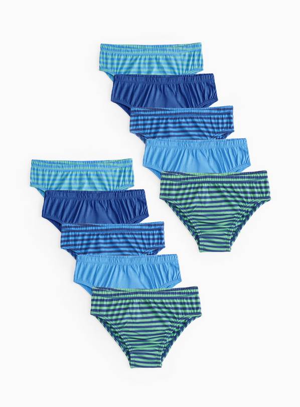 Blue Green Striped Briefs 10 Pack 2-3 years